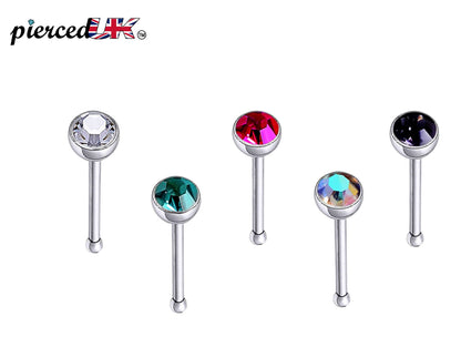 Nose Bone Stud, Nose Stud - Nose Pin with CZ Crystals - Nose Piercing Size 20G 18G - Nostril Ring, Nose Jewelry, Straight Nose Pin