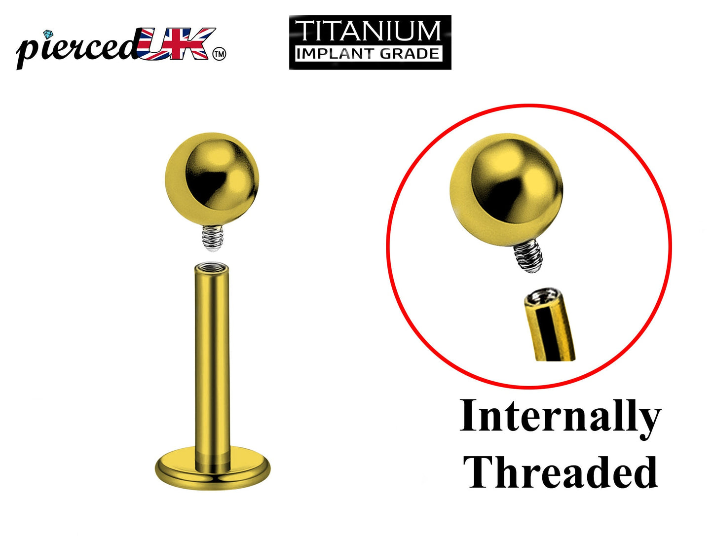 Titanium Internal Labret Stud Piercing, Lip Piercing - 16G 14G Body Piercing Tragus Earring, Flat Back Lip Jewellery