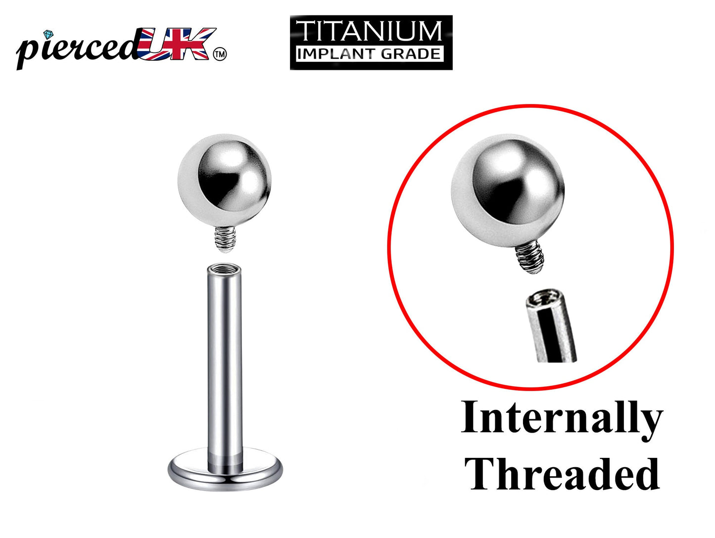 Titanium Internal Labret Stud Piercing, Lip Piercing - 16G 14G Body Piercing Tragus Earring, Flat Back Lip Jewellery