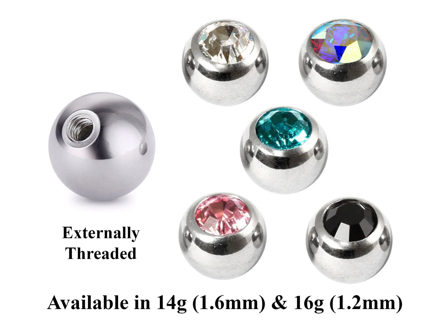 Body Jewelry Replacement Balls, Spikes - (2pcs) Loose parts for Barbells, Horseshoe Piercing, Curved Barbell, Labrets, Septum and more.