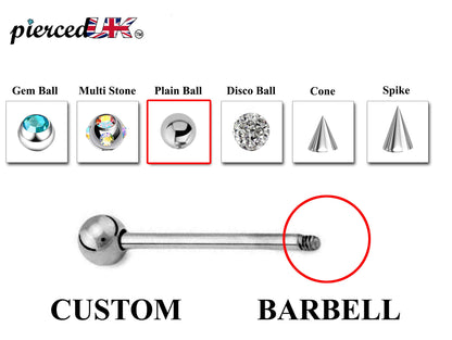 Barbell Earrings - Customize Barbell Piercing in 20g 18g 16g 14g - Spike - Gem Ball - Multi Stone - Disco Ball - Plain Ball.
