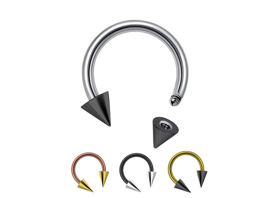 Titanium ConeSpike Horseshoe Barbell, Septum Ring - 16G 14G Externally Threading Septum Jewelry Nose Piercing, Helix, PA ring - sold in 1pc