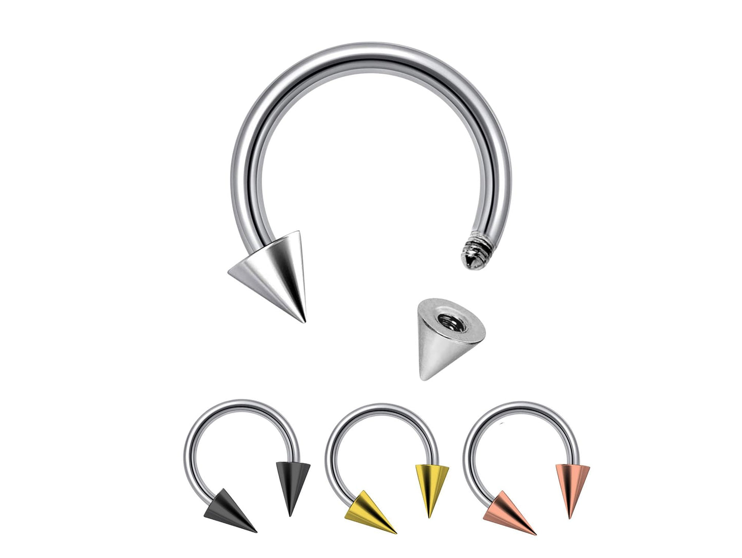 Titanium ConeSpike Horseshoe Barbell, Septum Ring - 16G 14G Externally Threading Septum Jewelry Nose Piercing, Helix, PA ring - sold in 1pc