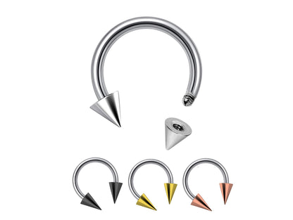 Titanium ConeSpike Horseshoe Barbell, Septum Ring - 16G 14G Externally Threading Septum Jewelry Nose Piercing, Helix, PA ring - sold in 1pc