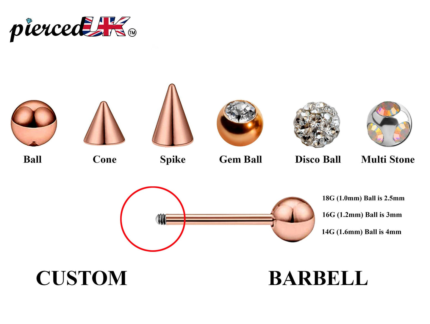 Rose Gold Barbell Stud, Industrial Piercing – Custom Barbell Piercing 18g, 16g, 14g Body Jewellery for Nipple, Eyebrow, Tongue Bar and More