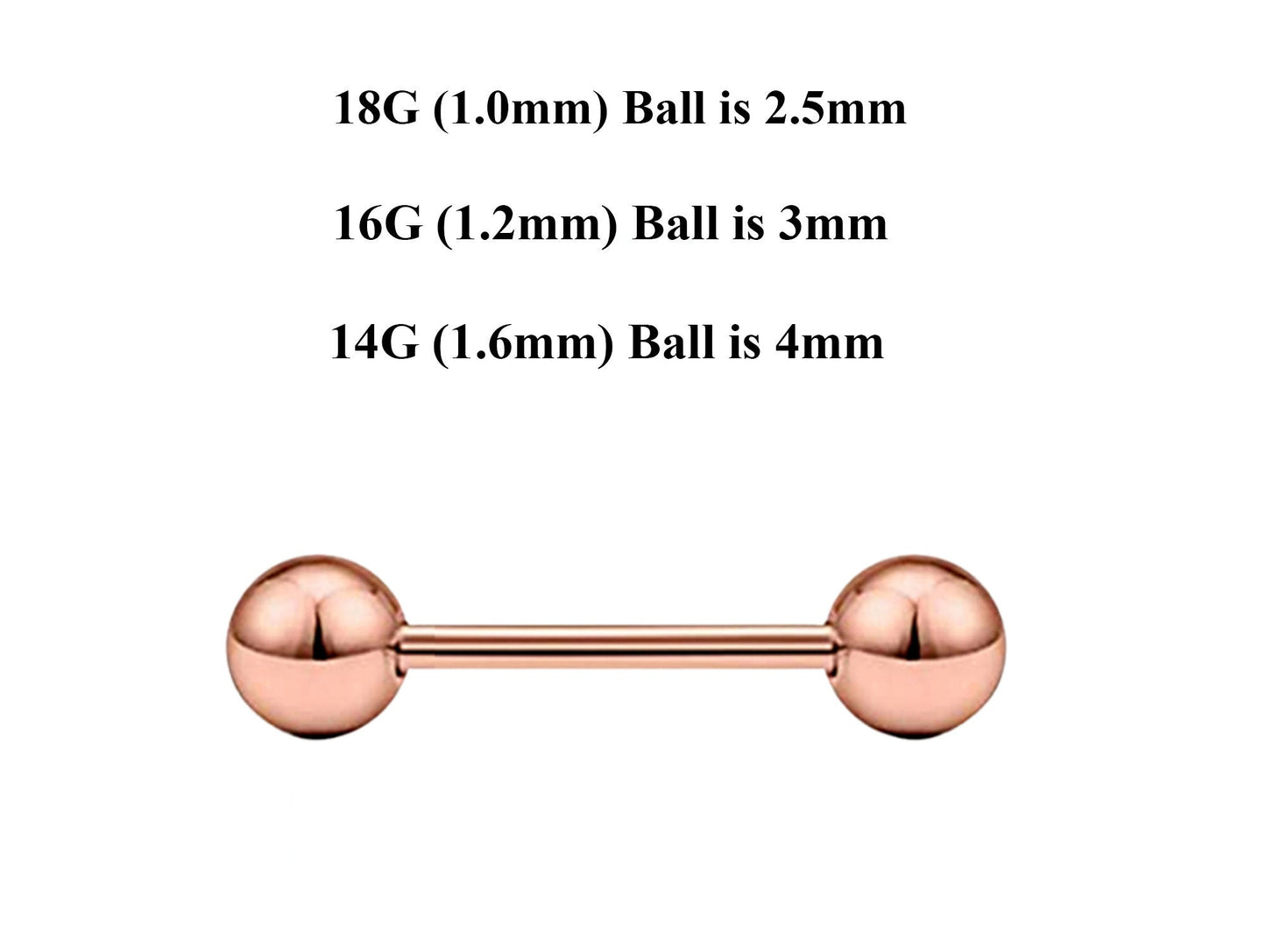Rose Gold Barbell Stud, Industrial Piercing – Custom Barbell Piercing 18g, 16g, 14g Body Jewellery for Nipple, Eyebrow, Tongue Bar and More