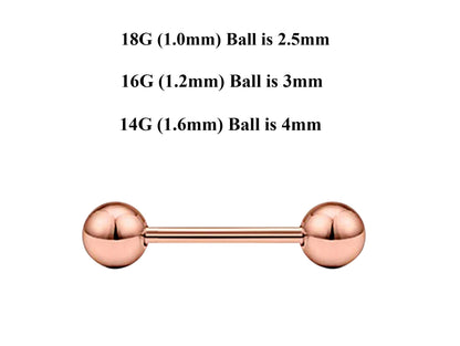 Rose Gold Barbell Stud, Industrial Piercing – Custom Barbell Piercing 18g, 16g, 14g Body Jewellery for Nipple, Eyebrow, Tongue Bar and More