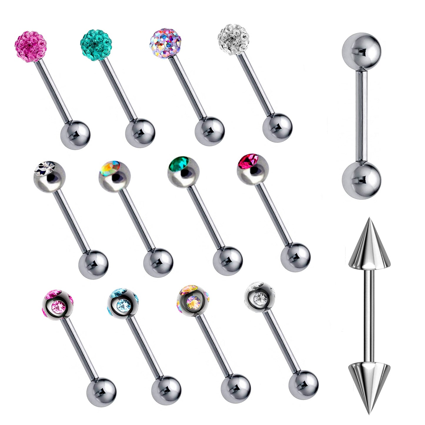 Barbell Earrings - Customize Barbell Piercing in 20g 18g 16g 14g - Spike - Gem Ball - Multi Stone - Disco Ball - Plain Ball.