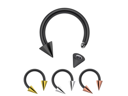 Titanium ConeSpike Horseshoe Barbell, Septum Ring - 16G 14G Externally Threading Septum Jewelry Nose Piercing, Helix, PA ring - sold in 1pc
