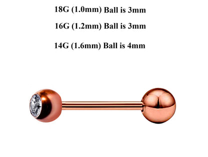 Rose Gold Barbell Stud, Industrial Piercing – Custom Barbell Piercing 18g, 16g, 14g Body Jewellery for Nipple, Eyebrow, Tongue Bar and More