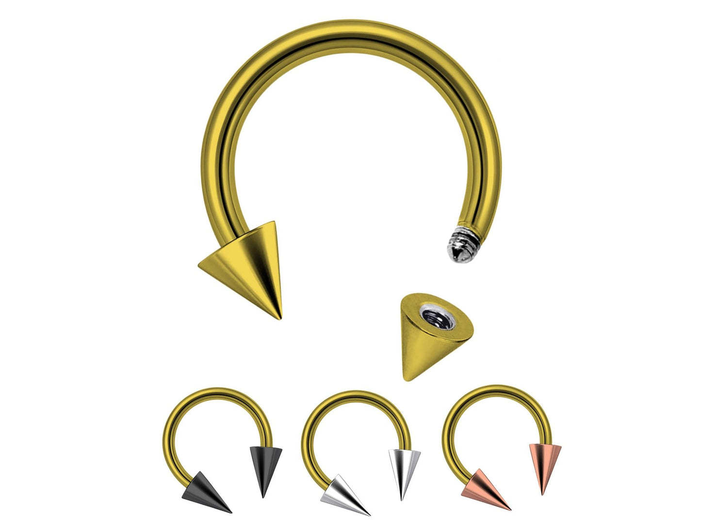 Titanium ConeSpike Horseshoe Barbell, Septum Ring - 16G 14G Externally Threading Septum Jewelry Nose Piercing, Helix, PA ring - sold in 1pc