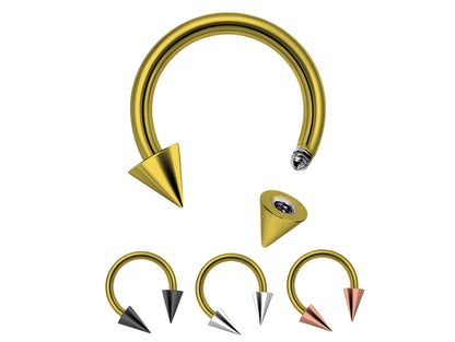 Titanium ConeSpike Horseshoe Barbell, Septum Ring - 16G 14G Externally Threading Septum Jewelry Nose Piercing, Helix, PA ring - sold in 1pc