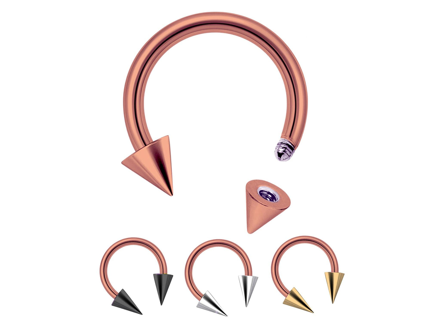 Titanium ConeSpike Horseshoe Barbell, Septum Ring - 16G 14G Externally Threading Septum Jewelry Nose Piercing, Helix, PA ring - sold in 1pc