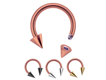 Titanium ConeSpike Horseshoe Barbell, Septum Ring - 16G 14G Externally Threading Septum Jewelry Nose Piercing, Helix, PA ring - sold in 1pc