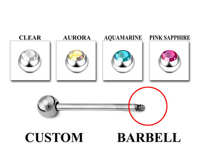 Barbell Earrings - Customize Barbell Piercing in 20g 18g 16g 14g - Spike - Gem Ball - Multi Stone - Disco Ball - Plain Ball.