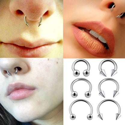 Titanium ConeSpike Horseshoe Barbell, Septum Ring - 16G 14G Externally Threading Septum Jewelry Nose Piercing, Helix, PA ring - sold in 1pc