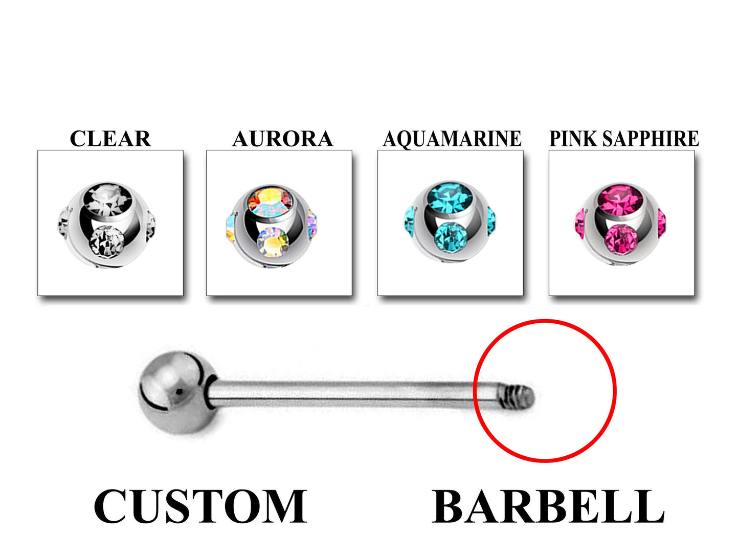 Barbell Earrings - Customize Barbell Piercing in 20g 18g 16g 14g - Spike - Gem Ball - Multi Stone - Disco Ball - Plain Ball.