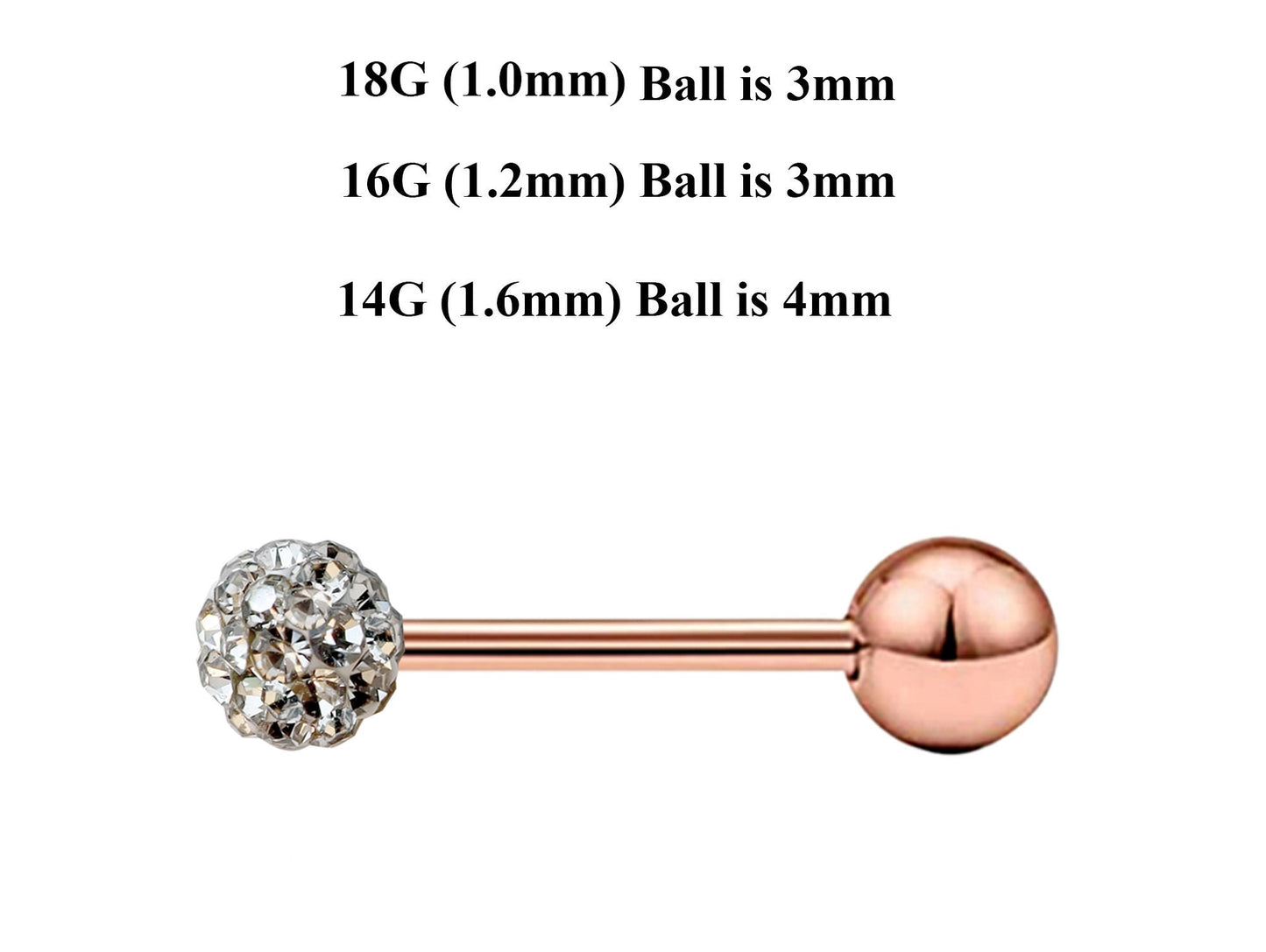 Rose Gold Barbell Stud, Industrial Piercing – Custom Barbell Piercing 18g, 16g, 14g Body Jewellery for Nipple, Eyebrow, Tongue Bar and More