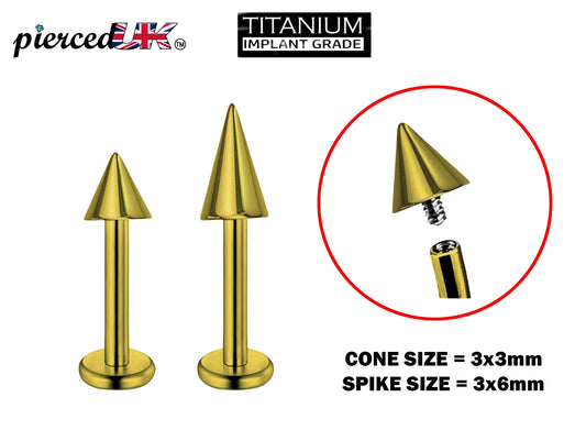 Titanium Gold Spike Labret, Labret Lip Piercing – 16G 14G Labret Cone  Spike Piercing Internally Threaded