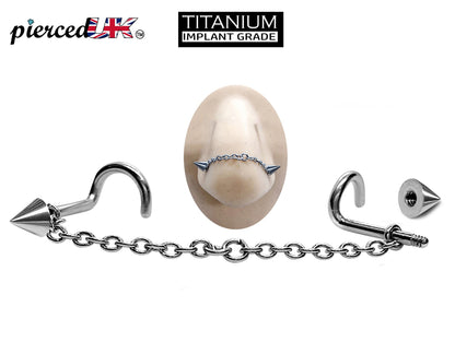 Titanium Nasallang Nose Chain Hand Made custom Size ,Nose Piercing with Threaded Cone/ Spike- Nostril Screw, Nostril Chain Jewellery