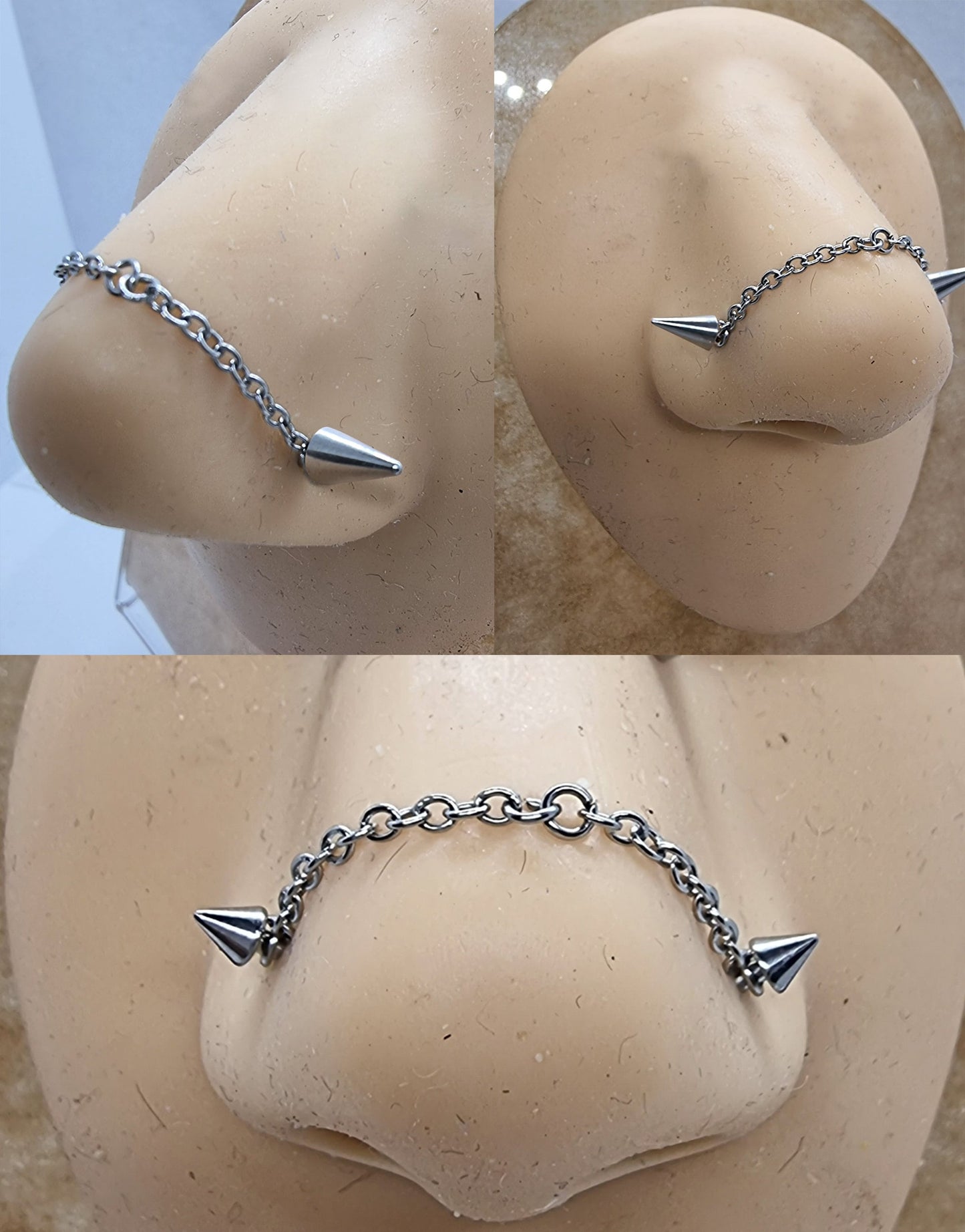 Titanium Nasallang Nose Chain Hand Made custom Size ,Nose Piercing with Threaded Cone/ Spike- Nostril Screw, Nostril Chain Jewellery