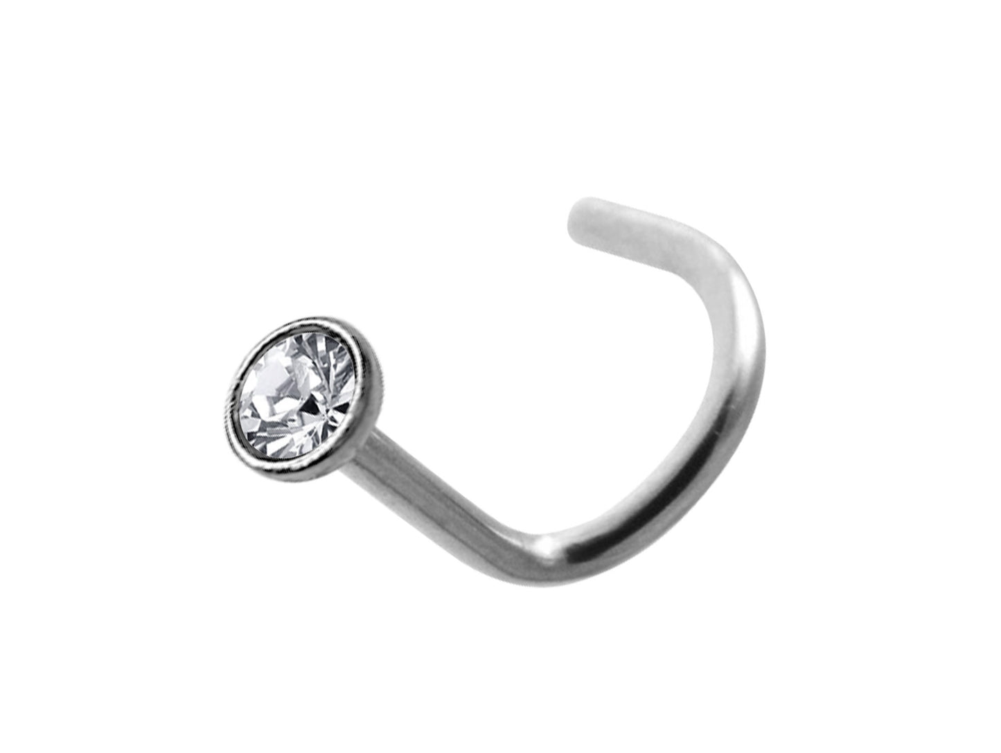 Titanium Nose Studs, Nose Ring - 18G Nostril Screw Ring with Inlay Bezel Setting 2.5mm Crystal Nose Piercing, Nose Jewelry - Length 8mm