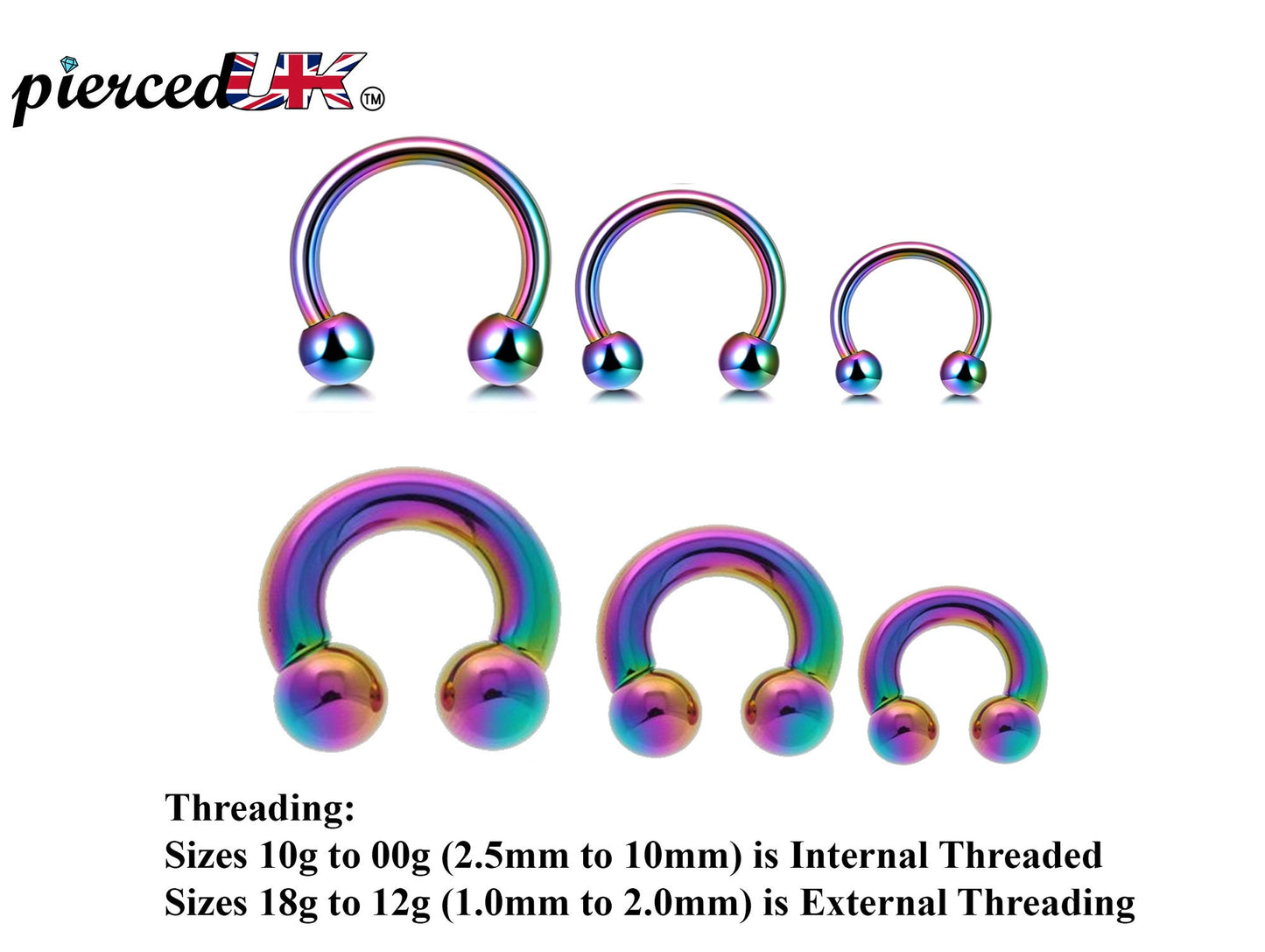 Horseshoe Earrings, Rainbow Nose Ring - Horseshoe Septum Ring - 00G, 0G, 1G, 2G, 4G, 6G, 8G, 10G, 12G, 14G 16G, 18G - Size 6mm to 19mm