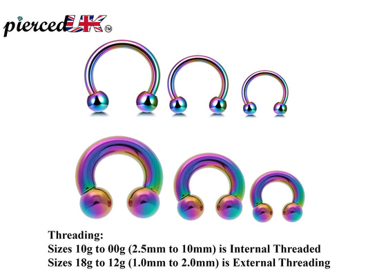 Horseshoe Earrings, Rainbow Nose Ring - Horseshoe Septum Ring - 00G, 0G, 1G, 2G, 4G, 6G, 8G, 10G, 12G, 14G 16G, 18G - Size 6mm to 19mm