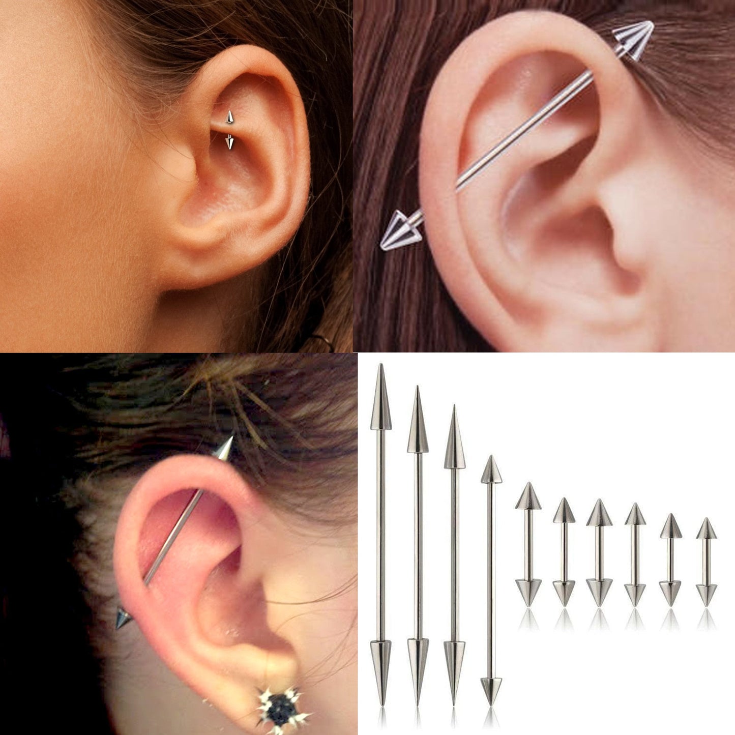 Titanium Spike Barbell, Industrial Piercing Spike – Cone Spike Straight Barbell  16g, 14g (1.2 & 1.6mm) – Nipple, Cartilage, Ear Piercing