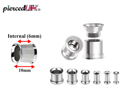 Steel Plugs, Double Flare Tunnels - Surgical Steel Plugs Earrings Threaded Piercing Tunnel for Ear Lobe Earring, Body Modification