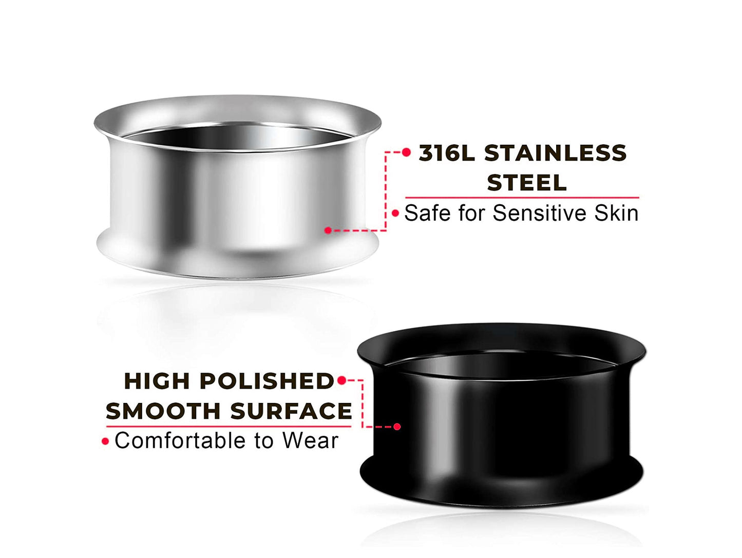 Steel Plugs, Double Flare Tunnels - Surgical Steel Plugs Earrings Threaded Piercing Tunnel for Ear Lobe Earring, Body Modification