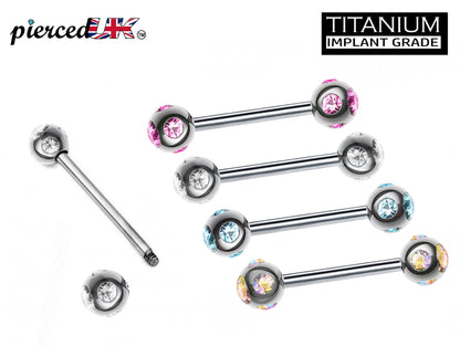 Titanium Barbell, Multi Stone Barbell Piercing – 16g, 14g – Piercing for Tongue, Nipple Piercing, Ears – Length from 6mm to 12mm