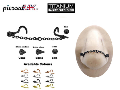 Titanium Nasallang Piercing, Nose Chain Ring Hand made custom size - Nose Piercing in many Colour - Nostril Screw Chain, Nose Stud