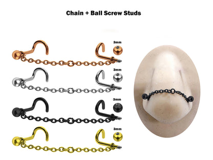 Titanium Nasallang Piercing, Nose Chain Ring Hand made custom size - Nose Piercing in many Colour - Nostril Screw Chain, Nose Stud