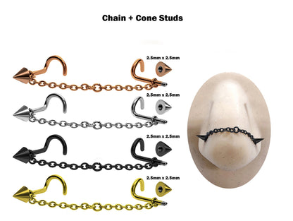 Titanium Nasallang Piercing, Nose Chain Ring Hand made custom size - Nose Piercing in many Colour - Nostril Screw Chain, Nose Stud