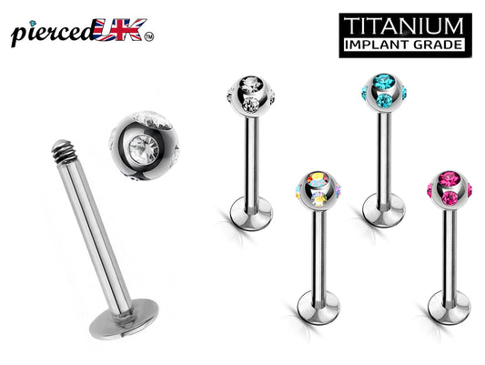 Titanium Labret Stud, Labret Earring Piercing with Multi Stone Crystal Ball – 16g, 14g Labret Bar for Lip, Chin, Tragus, Helix and More