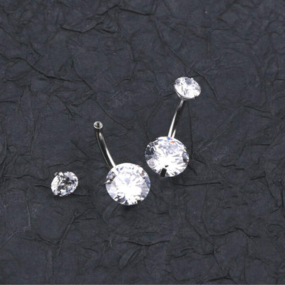 Belly Bar, Belly Button Rings - Internally Threaded top Gem Belly Button Piercing - 14g (1.6mm) 10mm - Prong Set AAA+ CZ Crystals
