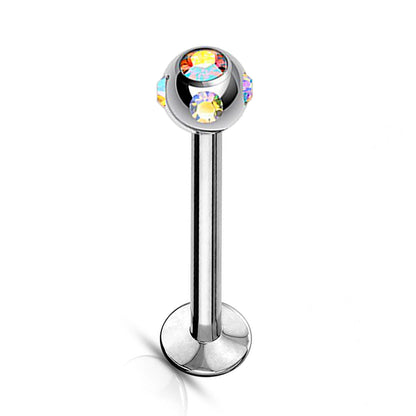 Titanium Labret Stud, Labret Earring Piercing with Multi Stone Crystal Ball – 16g, 14g Labret Bar for Lip, Chin, Tragus, Helix and More