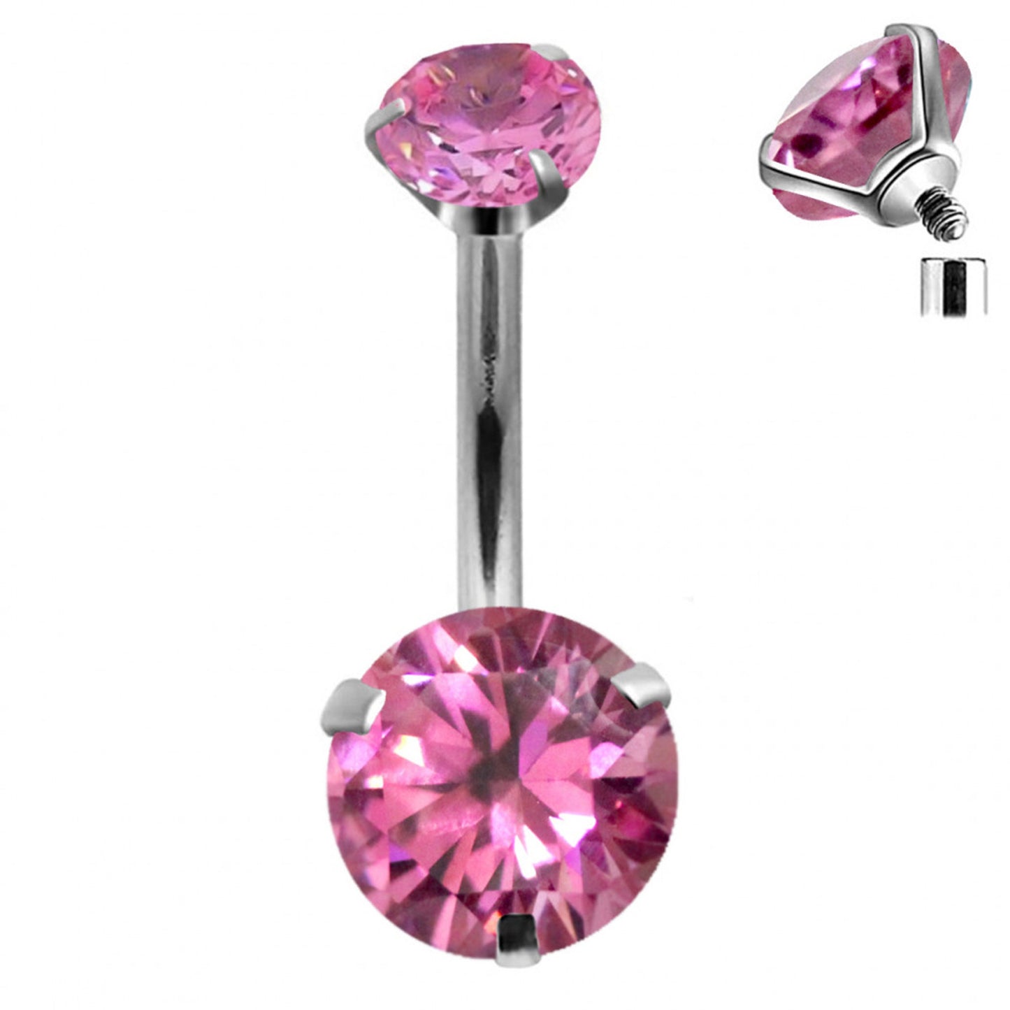 Belly Bar, Belly Button Rings - Internally Threaded top Gem Belly Button Piercing - 14g (1.6mm) 10mm - Prong Set AAA+ CZ Crystals