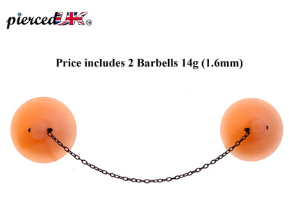 Nipple Jewelry, Nipple Piercing - 14g Nipple Barbell with Chain size 19CM to 30CM - Body Jewelry Breast Chain with 2 Barbells