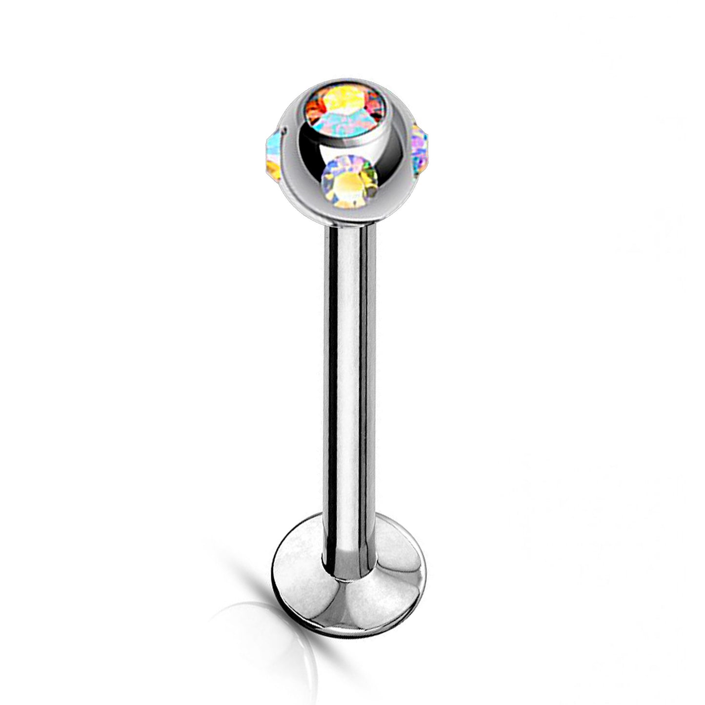 Labret Lip Stud, Labret Earring Piercing with Multi Stone Crystal Ball – 16g Labret Bar for Lip, Chin, Tragus, Helix and More