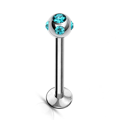 Labret Lip Stud, Labret Earring Piercing with Multi Stone Crystal Ball – 16g Labret Bar for Lip, Chin, Tragus, Helix and More