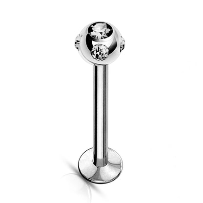Labret Lip Stud, Labret Earring Piercing with Multi Stone Crystal Ball – 16g Labret Bar for Lip, Chin, Tragus, Helix and More