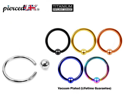 Titanium Captive Bead Ring, Ball Closure Ring – Available in many Colours – 18g, 16g, 14g Captive Piercings for Septum Ring, Nipple Ring.