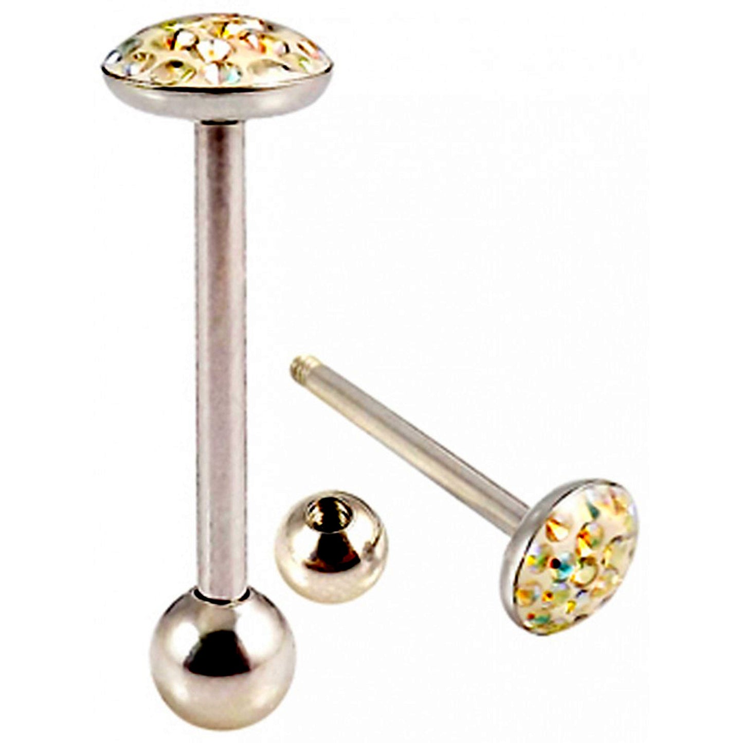 Titanium Tongue Bar, Barbell Piercing - 14g (1.6mm) Tongue Barbell with Flat top Coated CZ Crystals