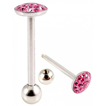 Titanium Tongue Bar, Barbell Piercing - 14g (1.6mm) Tongue Barbell with Flat top Coated CZ Crystals