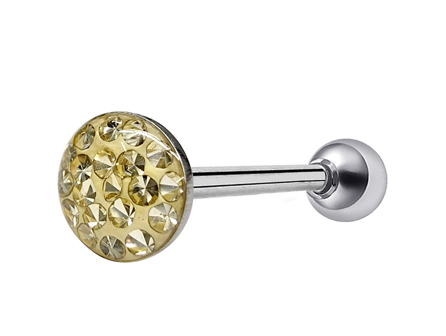 Titanium Tongue Bar, Barbell Piercing - 14g (1.6mm) Tongue Barbell with Flat top Coated CZ Crystals