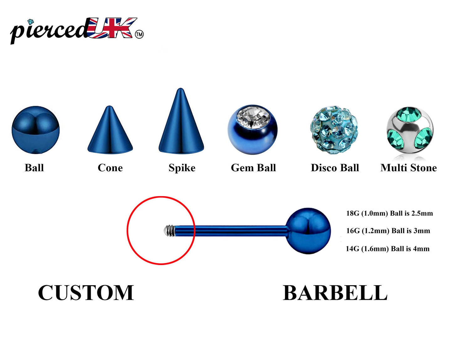 Teal Blue Barbell Stud, Industrial Piercing – Custom Barbell Piercing 18g, 16g, 14g Body Jewellery for Nipple, Eyebrow, Tongue Bar and More