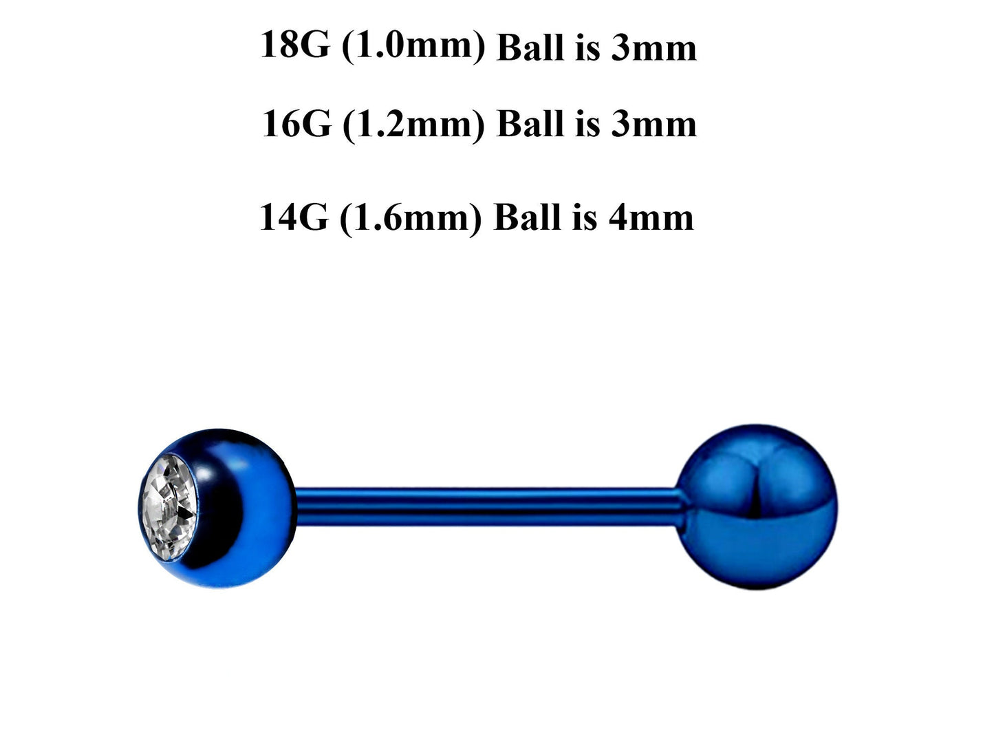 Teal Blue Barbell Stud, Industrial Piercing – Custom Barbell Piercing 18g, 16g, 14g Body Jewellery for Nipple, Eyebrow, Tongue Bar and More