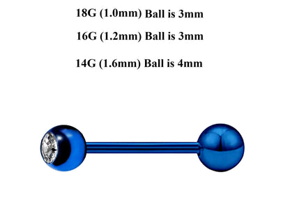 Teal Blue Barbell Stud, Industrial Piercing – Custom Barbell Piercing 18g, 16g, 14g Body Jewellery for Nipple, Eyebrow, Tongue Bar and More